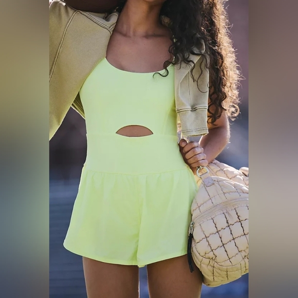 Free People Pants - Free People Runsie Yellow Athletic Romper